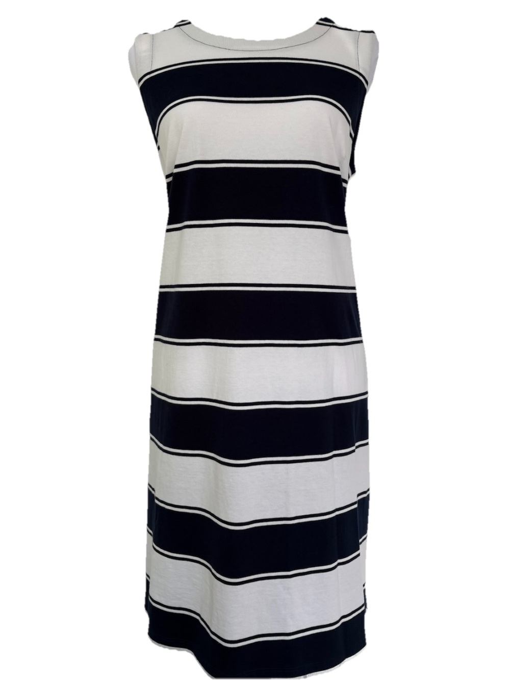 Liz Claiborne Sleeveless Blue and White Striped Shift Dress Pockets